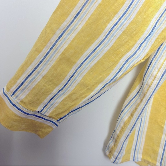 J. Jill Love Linen Striped Long Sleeve Popover Shirt Yellow White Coastal Beachy - Picture 6 of 13